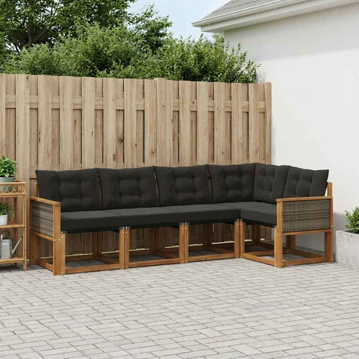 Set de canapele de exterior cu pernă 5 pcs Natural și Negru WALTI