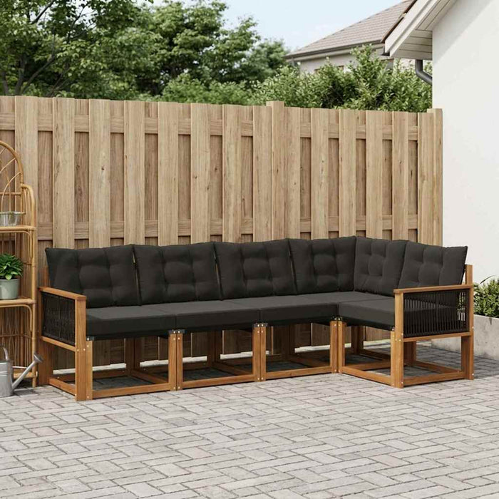 Set de canapele de exterior cu pernă 5 pcs Natural și Negru WALTI