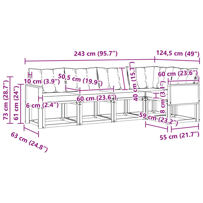 Set de canapele de exterior cu pernă 5 pcs Natural și Crem WALTI