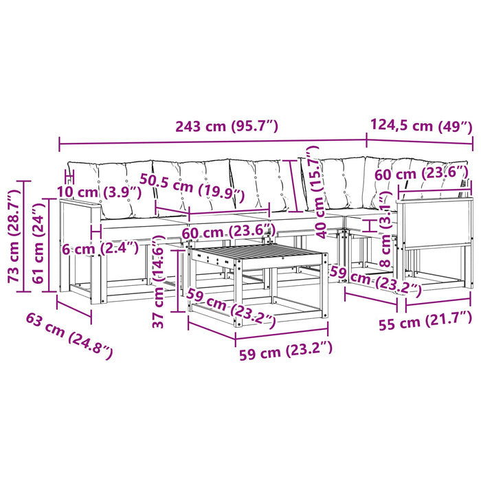 Set de canapele de exterior cu pernă 6 pcs Natural și Negru WALTI