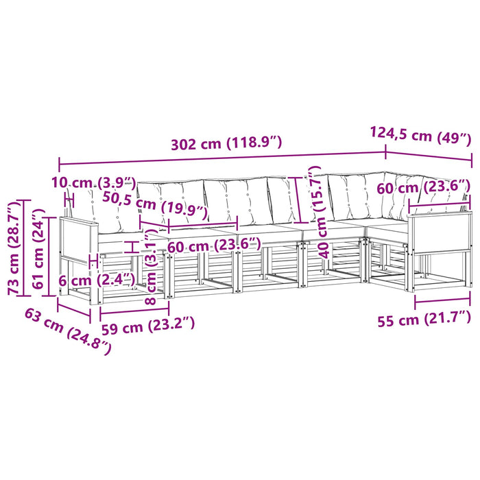 Set de canapele de exterior cu pernă 6 pcs Natural și Negru WALTI