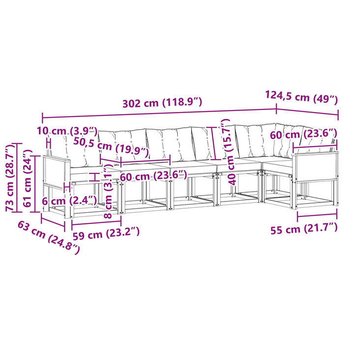 Set de canapele de exterior cu pernă 6 pcs Natural și Bej WALTI