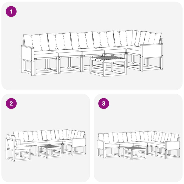 Set de canapele de exterior cu pernă 7 pcs Natural și Negru WALTI