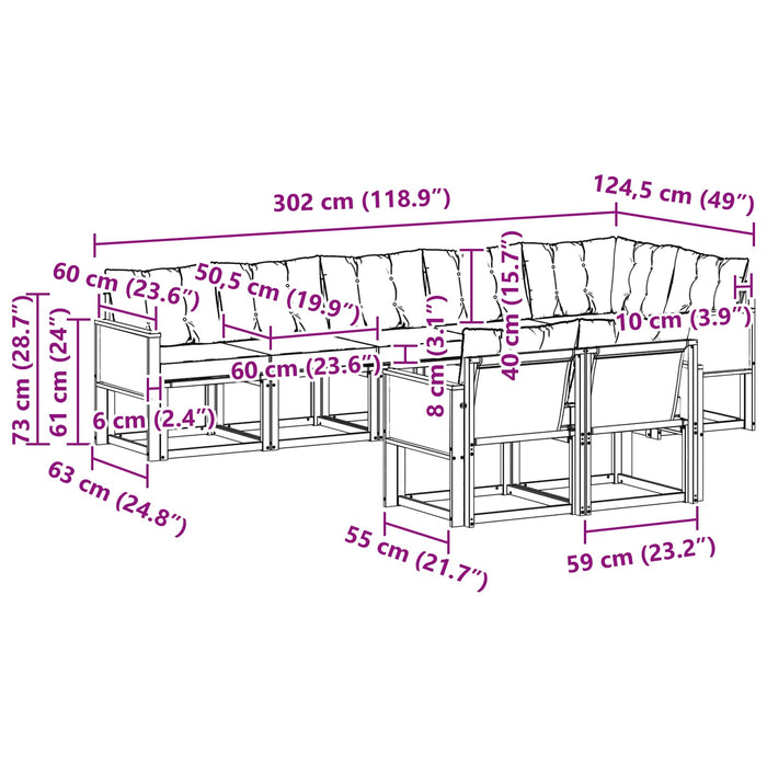 Set de canapele de exterior cu pernă 8 pcs Natural și Bej WALTI