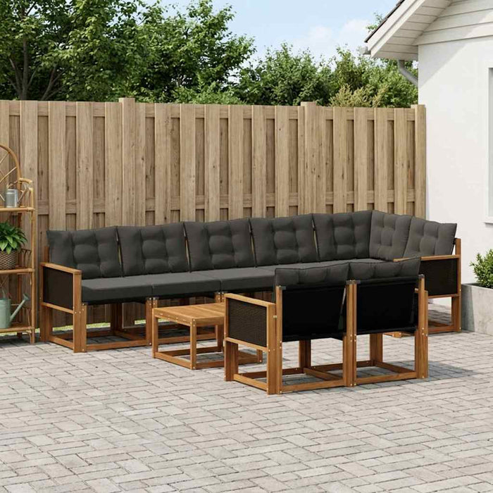 Set de canapele de exterior cu pernă 9 pcs Natural și Negru WALTI