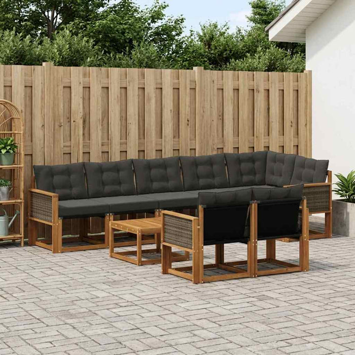 Set de canapele de exterior cu pernă 9 pcs Natural și Negru WALTI