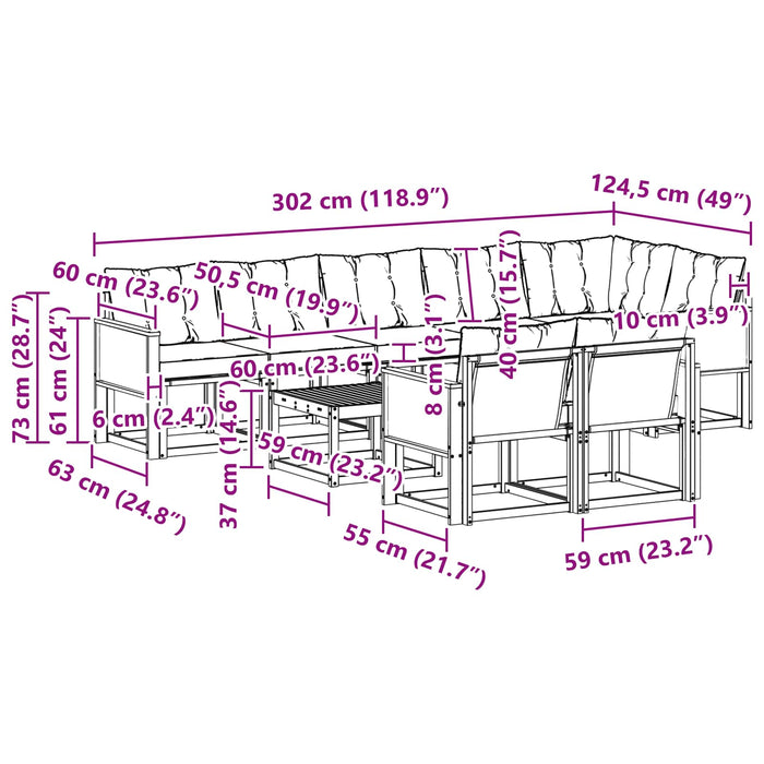 Set de canapele de exterior cu pernă 9 pcs Natural și Bej WALTI