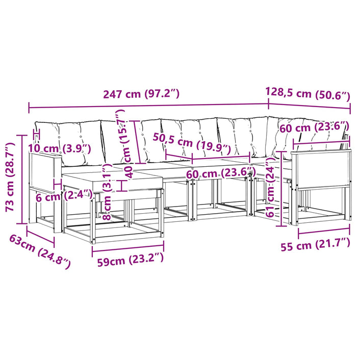 Set de canapele de exterior cu pernă 6 pcs Natural și Negru WALTI