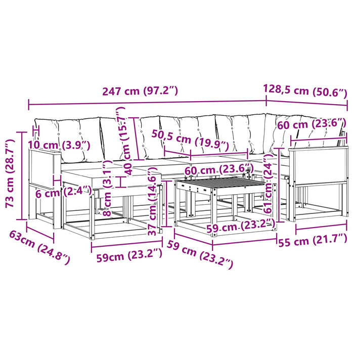 Set de canapele de exterior cu pernă 7 pcs Natural și Negru WALTI