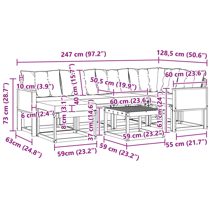Set de canapele de exterior cu pernă 7 pcs Natural și Bej WALTI