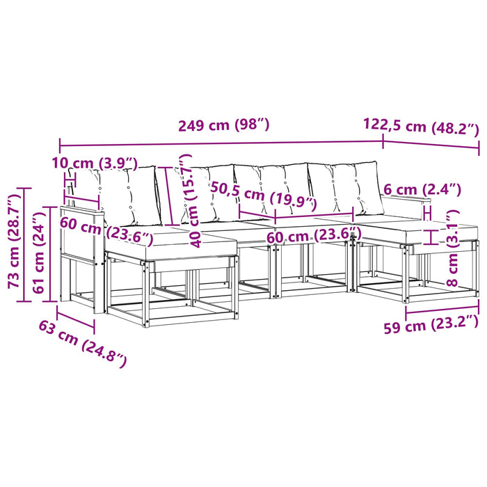 Set de canapele de exterior cu pernă 6 pcs Natural și Bej WALTI