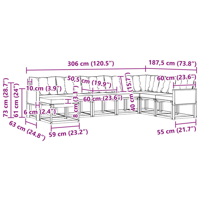 Set de canapele de exterior cu pernă 8 pcs Natural și Crem WALTI