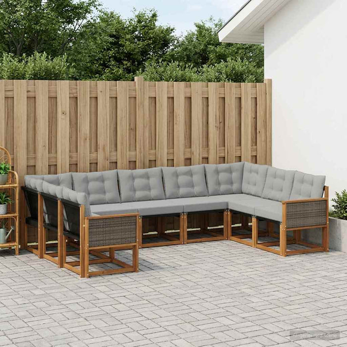 Set de canapele de exterior 9 pcs Natural și Gri deschis WALTI