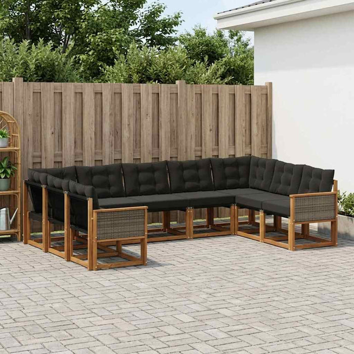 Set de canapele de exterior cu pernă 9 pcs Natural și Negru WALTI