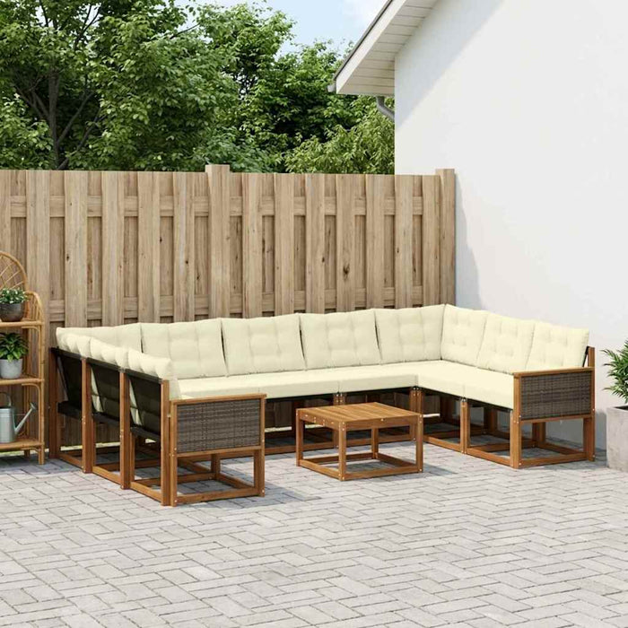 Set de canapele de exterior cu pernă 10 pcs Natural și Crem WALTI