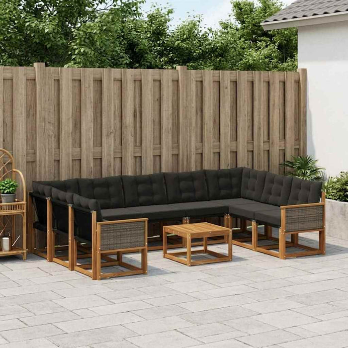 Set de canapele de exterior cu pernă 10 pcs Natural și Negru WALTI