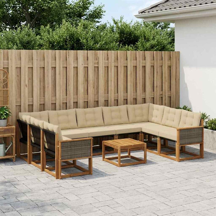 Set de canapele de exterior cu pernă 10 pcs Natural și Bej WALTI
