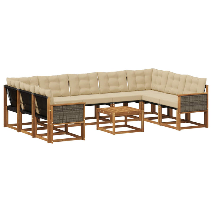 Set de canapele de exterior cu pernă 10 pcs Natural și Bej WALTI