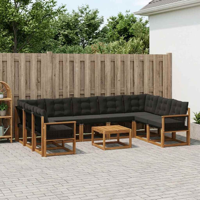 Set de canapele de exterior cu pernă 10 pcs Natural și Negru WALTI