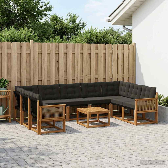 Set de canapele de exterior cu pernă 10 pcs Natural și Negru WALTI