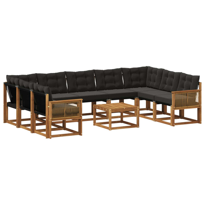 Set de canapele de exterior cu pernă 10 pcs Natural și Negru WALTI