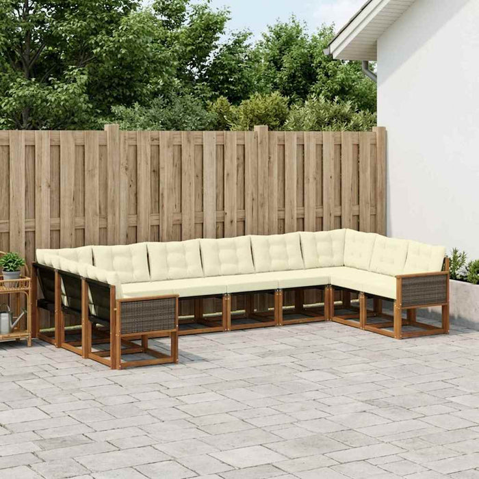 Set de canapele de exterior cu pernă 10 pcs Natural și Crem WALTI