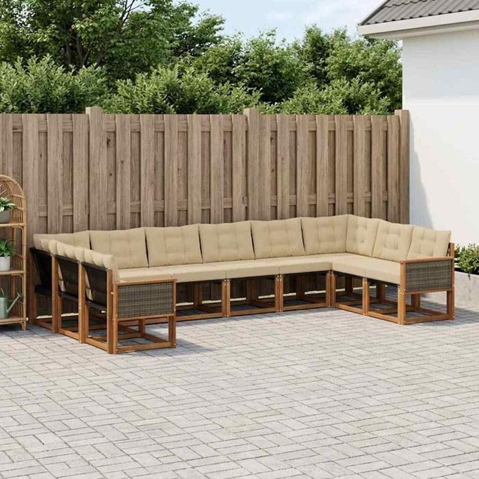 Set de canapele de exterior cu pernă 10 pcs Natural și Bej WALTI