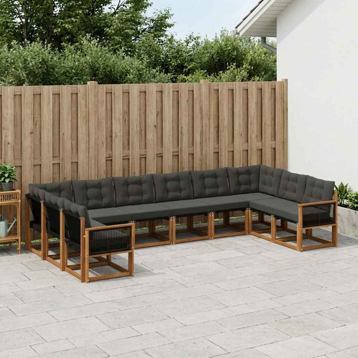 Set de canapele de exterior cu pernă 10 pcs Natural și Negru WALTI