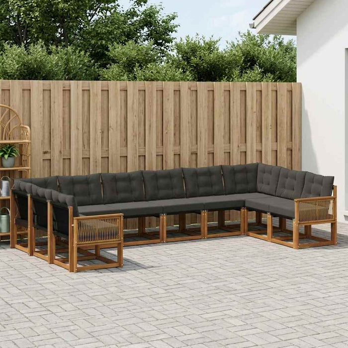 Set de canapele de exterior cu pernă 10 pcs Natural și Negru WALTI