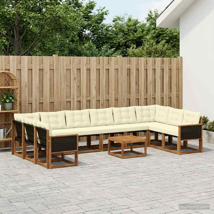 Set de canapele de exterior cu pernă 11 pcs Natural și Crem WALTI