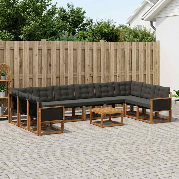 Set de canapele de exterior cu pernă 11 pcs Natural și Negru WALTI