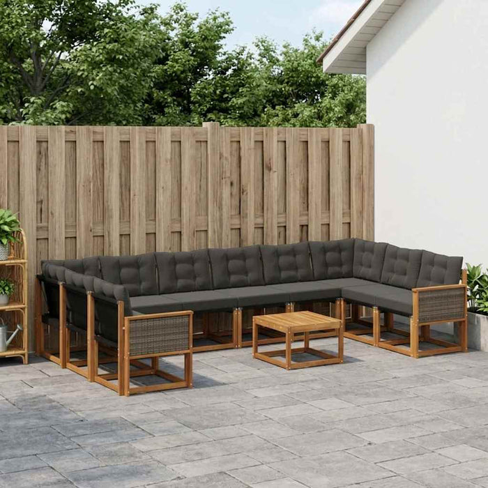 Set de canapele de exterior cu pernă 11 pcs Natural și Negru WALTI