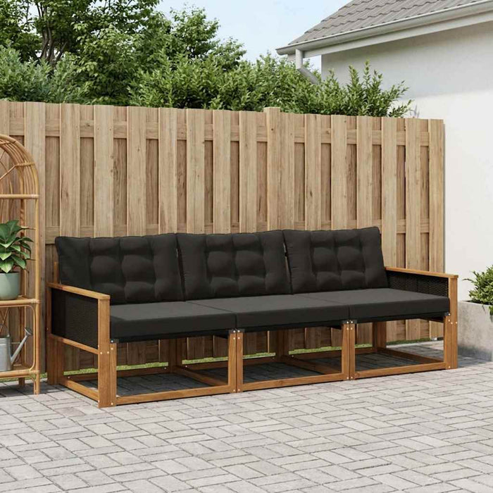 Set de canapele de exterior cu pernă 3 pcs Natural și Negru WALTI