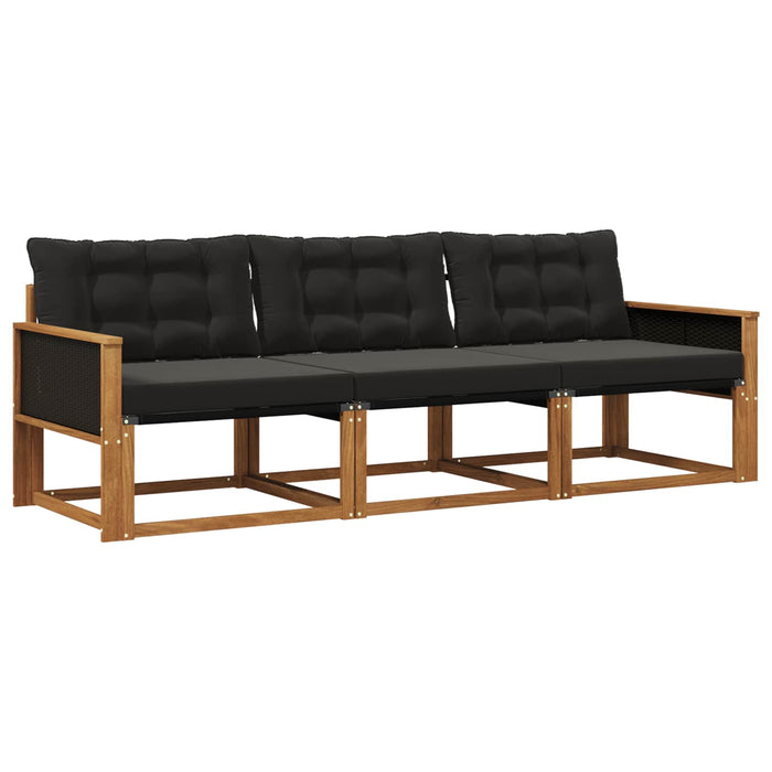 Set de canapele de exterior cu pernă 3 pcs Natural și Negru WALTI