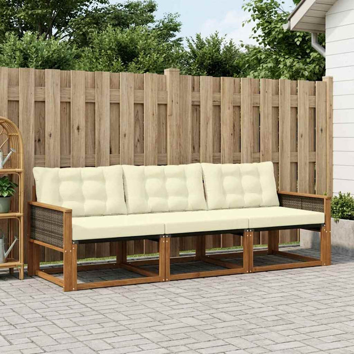 Set de canapele de exterior cu pernă 3 pcs Natural și Crem WALTI