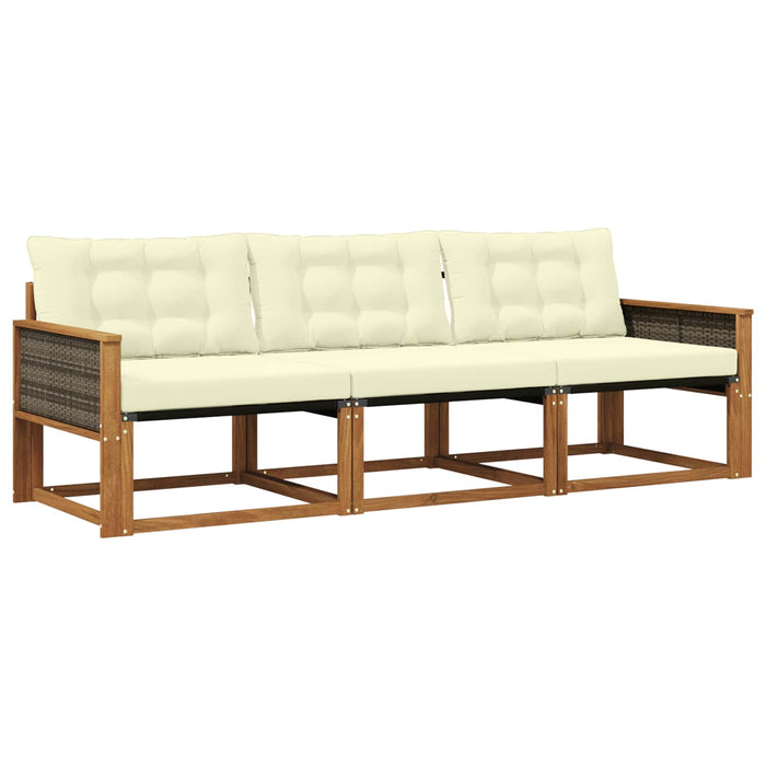 Set de canapele de exterior cu pernă 3 pcs Natural și Crem WALTI
