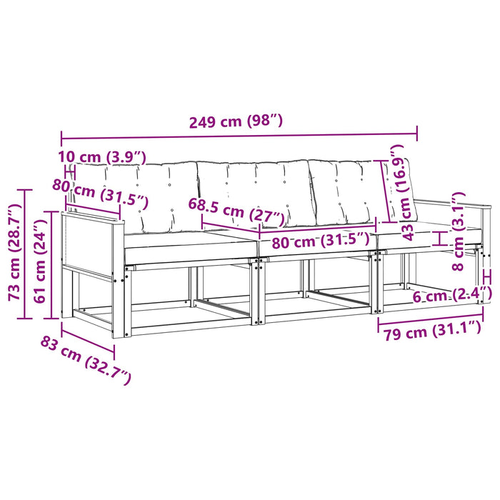 Set de canapele de exterior cu pernă 3 pcs Natural și Crem WALTI
