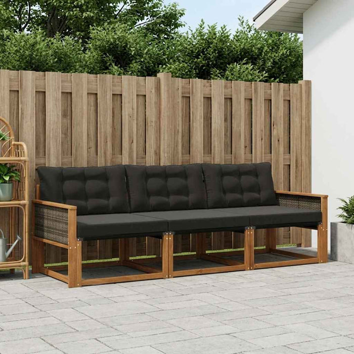 Set de canapele de exterior cu pernă 3 pcs Natural și Negru WALTI