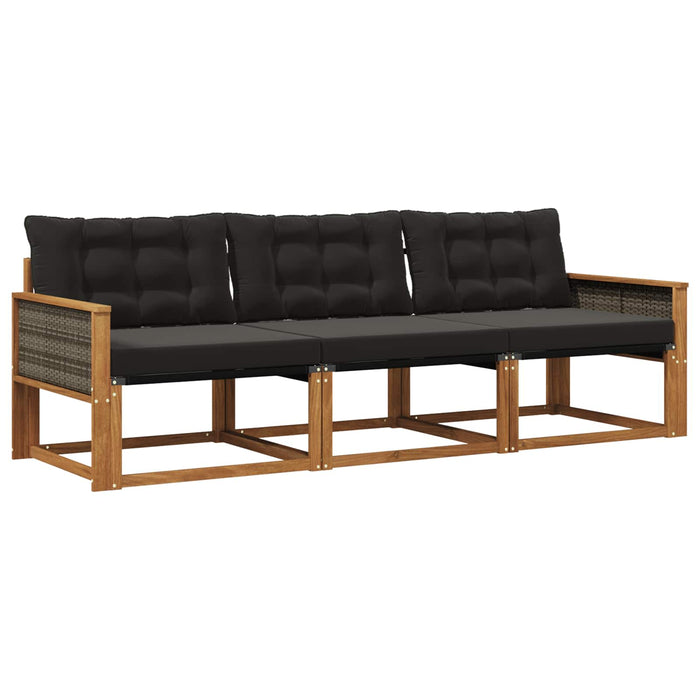 Set de canapele de exterior cu pernă 3 pcs Natural și Negru WALTI