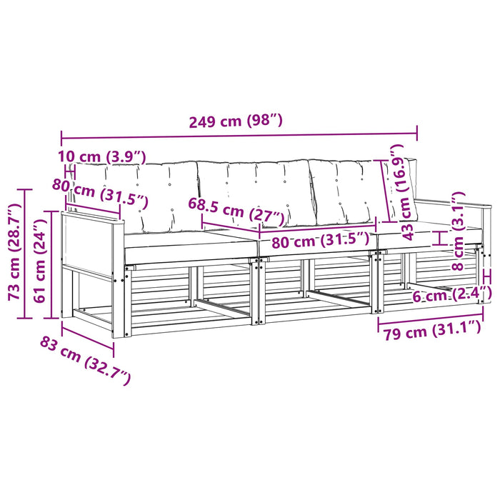 Set de canapele de exterior cu pernă 3 pcs Natural și Crem WALTI