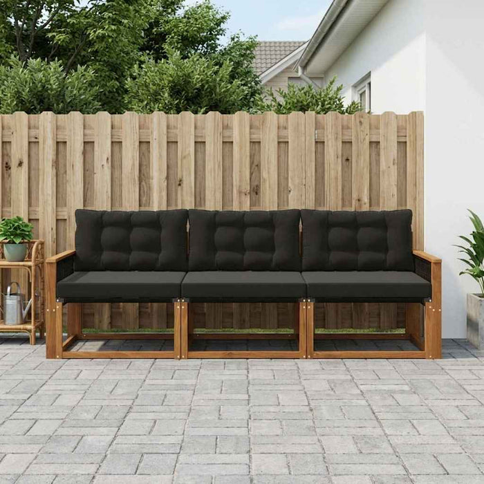 Set de canapele de exterior cu pernă 3 pcs Natural și Negru WALTI
