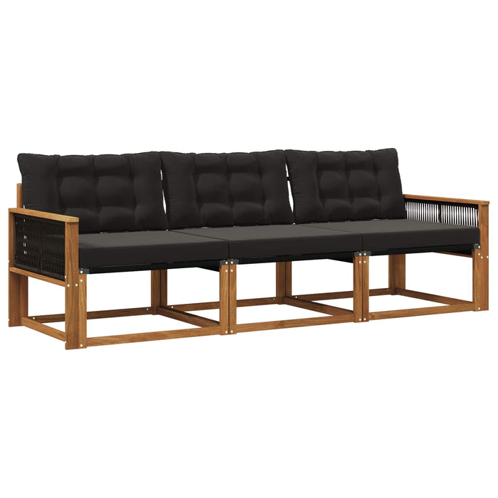 Set de canapele de exterior cu pernă 3 pcs Natural și Negru WALTI