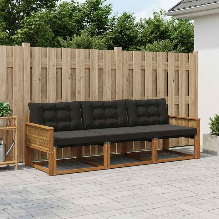 Set de canapele de exterior cu pernă 3 pcs Natural și Negru WALTI