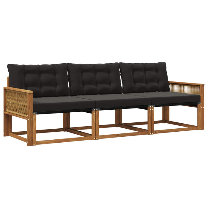 Set de canapele de exterior cu pernă 3 pcs Natural și Negru WALTI