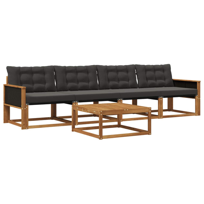 Set de canapele de exterior cu pernă 5 pcs Natural și Negru WALTI