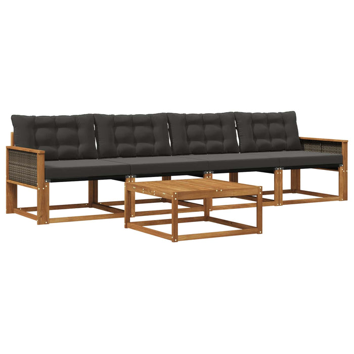 Set de canapele de exterior cu pernă 5 pcs Natural și Negru WALTI