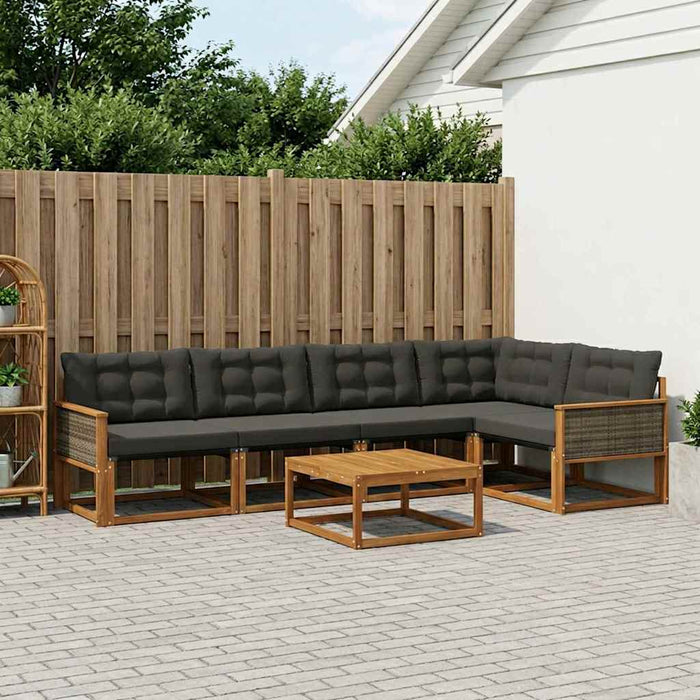 Set de canapele de exterior cu pernă 7 pcs Natural și Negru WALTI