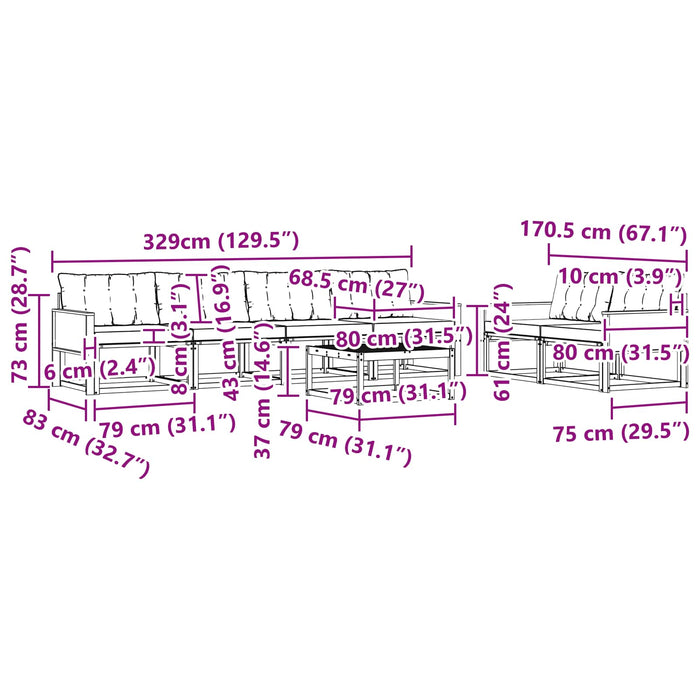 Set de canapele de exterior cu pernă 7 pcs Natural și Crem WALTI