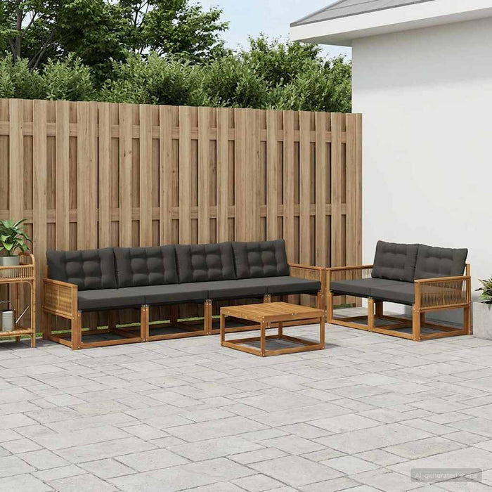 Set de canapele de exterior cu pernă 7 pcs Natural și Negru WALTI