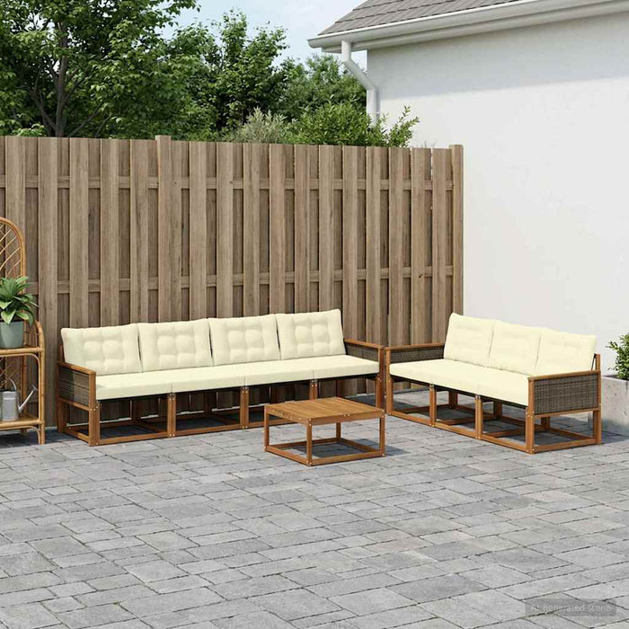 Set de canapele de exterior cu pernă 8 pcs Natural și Crem WALTI